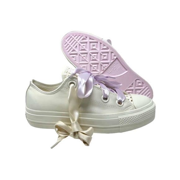 Converse Chuck Taylor Lift Platform Low Shoe Women Sneakers Egret Canvas A10301C - Picture 3 of 9